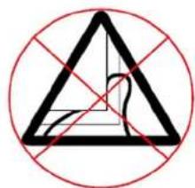 Warning symbol with black triangle and red prohibition lines, indicating no risk or caution