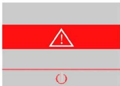 Warning symbol with red background, white triangle indicating exclamation mark, and red circular symbol below