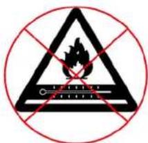 Warning sign with flame symbol and crossed-out lines, indicating no hazard or caution