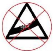 Warning symbol with black triangle and red cross, indicating no hazard or caution