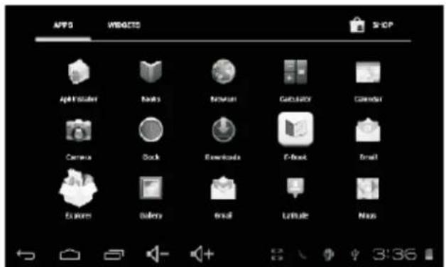 APPS WBDGDS SHOP Applications Books Network Desktop Calendar Camera Stock Downloads F-book Email Explorer iTunes Email Language Niss
