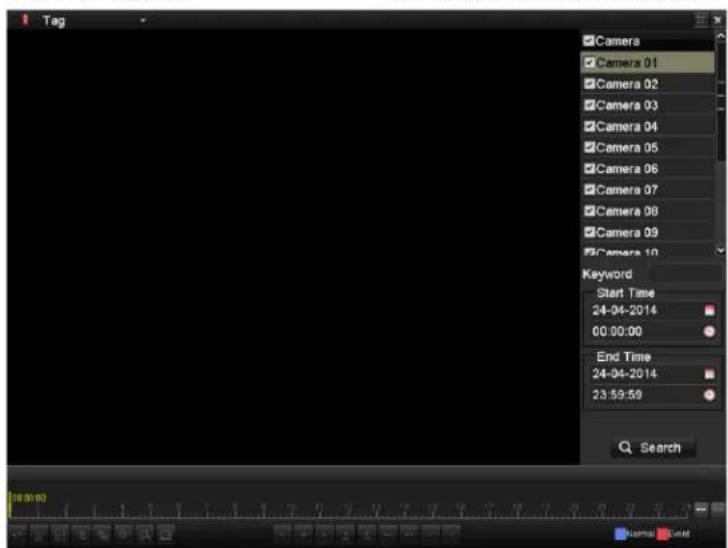 Tag Camera Camera 01 Camera 02 Camera 03 Camera 04 Camera 05 Camera 06 Camera 07 Camera 08 Camera 09 Camera 10 Keyword Start Time 24-04-2014 00:00:00 End Time 24-04-2014 23:59:59 Search