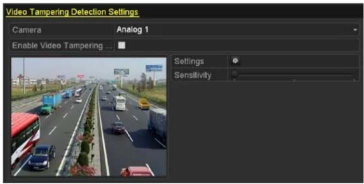 Video Tampering Detection Settings Camera Analog 1 Enable Video Tampering ... Settings Sensitivity