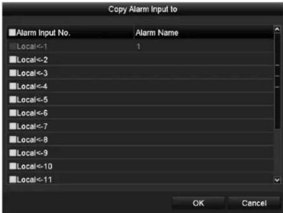 Copy Alarm Input to Alarm Input No. Alarm Name Local<-1 1 Local<-2 Local<-3 Local<-4 Local<-5 Local<-6 Local<-7 Local<-8 Local<-9 Local<-10 Local<-11 OK Cancel
