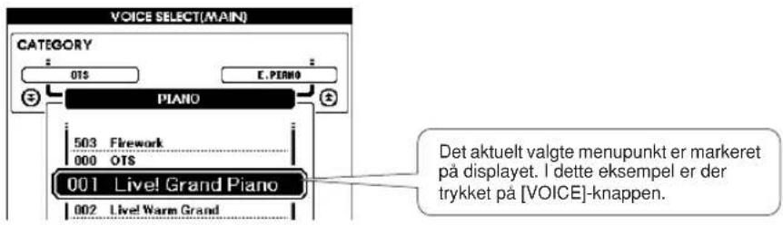 YAMAHA YPG-635 - Brug drejeknappen til at vælge et menupunkt eller en værdi. - 1