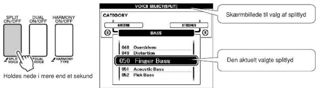 YAMAHA YPG-635 - Tryk på knappen [SPLIT ON/OFF] og hold den nede mere end et sekund. - 1