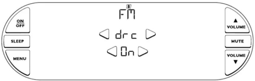 ON OFF SLEEP MENU FM drc On VOLUME ▲ MUTE VOLUME ▼