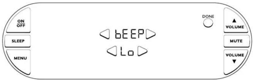 ON OFF SLEEP MENU DONE VOLUME MUTE VOLUME