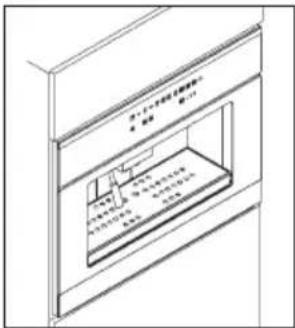 Technical diagram of a door or cabinet with labeled components and internal layout