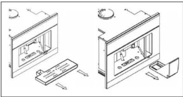 Technical diagram showing two views of a device with labeled components and directional arrows indicating assembly or operation.