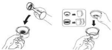 Illustration showing a hand pouring liquid into a cup, with a magnified inset showing the same cup's color and volume.