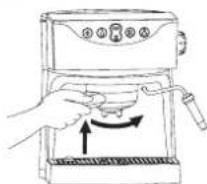 Illustration showing a washing machine setup with four steps: hand washing, cleaning, holding a small cup, and pouring liquid into a container.