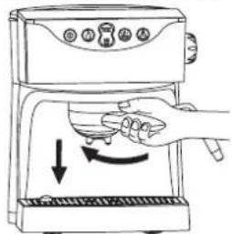 Diagram showing a hand using a microwave oven to press or adjust a dish, with directional arrows indicating process flow.