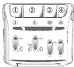 Diagram of a toaster front panel with numbered buttons and control knobs
