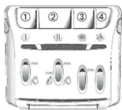 Diagram of a toaster front panel with numbered buttons and control knobs