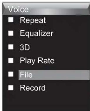 Voice ■ Repeat ■ Equalizer ■ 3D ■ Play Rate ■ File ■ Record