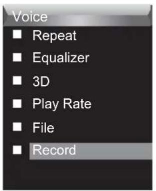 Voice ■ Repeat ■ Equalizer ■ 3D ■ Play Rate ■ File ■ Record