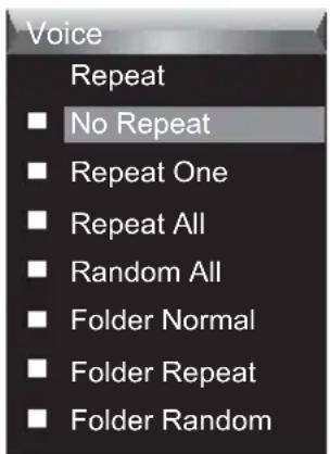 Voice Repeat ■ No Repeat ■ Repeat One ■ Repeat All ■ Random All ■ Folder Normal ■ Folder Repeat ■ Folder Random