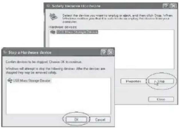 Safety Remove Hardware Select the device you want to inplug or eject, and then click Stop. When Windows will replace you that it is safe before so inplug the device to keep your computer. Hardware devices: With Mass Storage Devices Stop a Hardware device Confirm devices to be stopped, Choose OK to continue. Windows will attempt to stop the following devices: After the devices are stopped they may be removed safely. USB Mass Storage Device OK Cancel Properties Stop Close