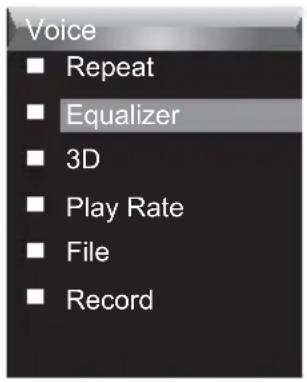 Voice ■ Repeat ■ Equalizer ■ 3D ■ Play Rate ■ File ■ Record