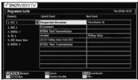 SAORVIEW TV Programme Guide Thu 07/06 2029 Channels Current Event Next Event 1. RTE 1 Desperate Housewi Shortened St 2. RTE 2 D-Lionheart 3. RTEN 1 RTE NL Test Transmission 4. TO 4 Avatar P/Bog Stop 5. RTE Mean Now 20 Hz Falling Home From RTE 6. RTEN 2 RTE NL Test Transmission - - - - - - - - - - -…