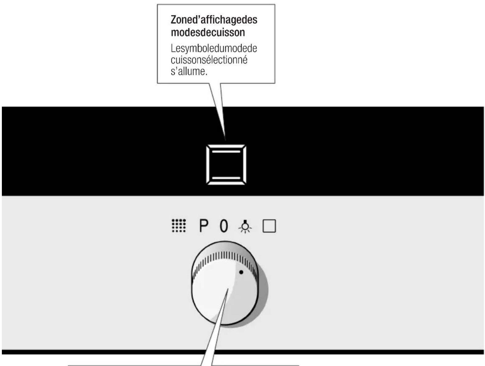 Zoned'affichagedes modesdecuisson Lesymboledumodede cuissonsélectionné s'allume.