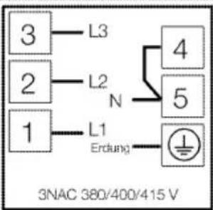 3 L3 2 L2 N 1 L1 Erdung 4 5 1 3NAC 380/400/415 V