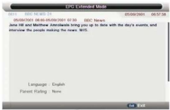 EPG Extended Mode 06.11 BBC NEWS 24 05/09/2001 06:57:38 05/09/2001 06:00-05/09/2001 07:30 BBC News Jane Hill and Matthew Amroalwals bring you up to date with the day's events, and interview the people making the news. W/S. Language : English Parent Rating : None Est Exit