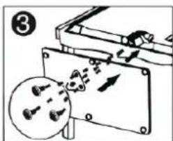 Diagram showing mechanical assembly with labeled components and directional arrows, including a magnified circular detail.
