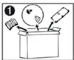 Diagram showing a gift box with labeled parts including a heart, bag, and accessories, marked with number 1.