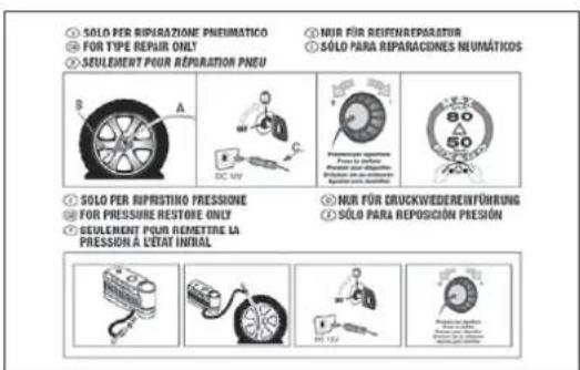 ① SOLO PER RIPRATIZONE PNEUMÁTICO ② FOR TYPE REPAIR ONLY ③ SEULEMENT POUR REPARACION PNEU ④ NUR FÜR REIFENREPARATUR ⑤ SÓLO PARA REPARACIONES NEUMÁTICOS B A C DC UV 80 50 ① SOLO PER RIPRASTINO PRESSIONE FOR PRESSURE RESTORE ONLY ⑦ SEULEMENT POUR REMETTRE LA PRESSION A L'ÉTAT INITIAL ⑧ NUR FÜR CRUCKWEDDERINFÜRRUNG ⑨ SÓLO PARA REPOSICIÓN PRESIÓN