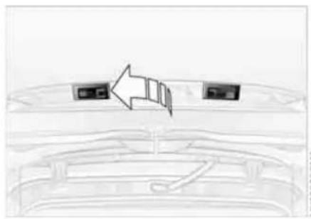 Diagram of a vehicle rearview with two rectangular components and an arrow indicating direction (no text or symbols)