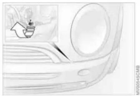 Illustration of a car's front and side panels with a small inset showing a steaming cup (no text or symbols)