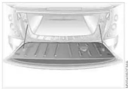 Top-down view of a car trunk with visible structural components (no text or symbols)
