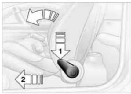 Diagram showing car interior valve mechanism with labeled parts and directional arrows indicating flow or movement.