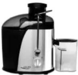 Udvendigt billede af en moderne juicer med sort og sølvfarvet kabinet (ingen synlig tekst eller symboler)