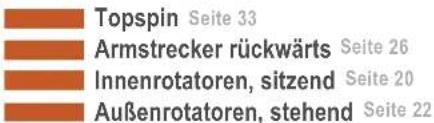 Topspin Seite 33 Armstrecker rückwärts Seite 26 Innenrotatoren, sitzend Seite 20 Außenrotatoren, stehend Seite 22