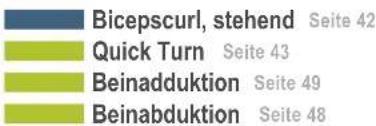 Bicepscurl, stehend Seite 42 Quick Turn Seite 43 Beinadduktion Seite 49 Beinabduktion Seite 48