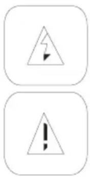 Two safety warning symbols: a triangle with a lightning bolt and an exclamation mark inside, likely indicating hazard or alert.