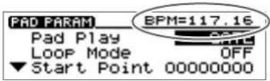PAD PARAM BPM=117.16 Pad Play OFF Loop Mode Start Point 00000000
