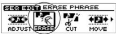 SEQ EDIT ERASE PHRASE ADJUST ERASE CUT MOVE