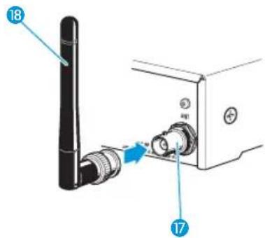 Diagram showing a device with labeled parts 17 and 18, indicating connection or assembly steps.