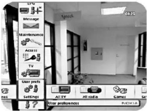 EPG Message Maintenance Access TV User prefs Settings All TV All radio Games Set User preferences Aptech Clips NICEUA