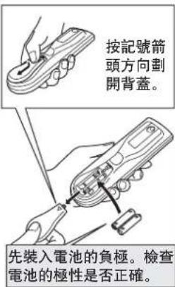 按記號箭頭方向劃開背蓋。 先裝入電池的負極。檢查電池的極性是否正確。