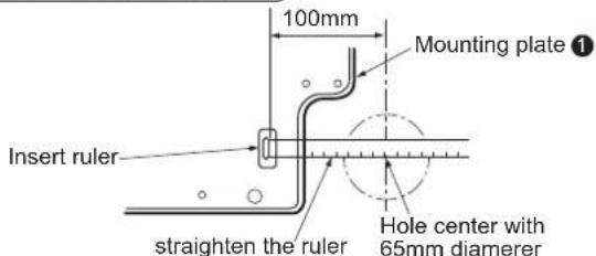 100mm Mounting plate ① Insert ruler straighten the ruler Hole center with 65mm diameter