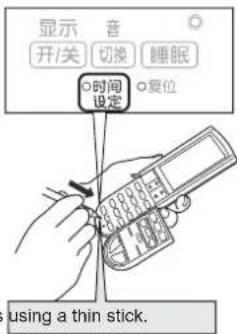 显示 音 开/关 切换 睡眠 ○时间 设定 ○复位 using a thin stick.