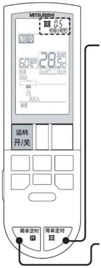 MITSUBISHI 8:5 时间小时后 制冷 60 温度 28.5℃ 风速 自动 自动 自动 温度 8 风对人 体感 运转 开/关 简单定时 开 简单定时 关