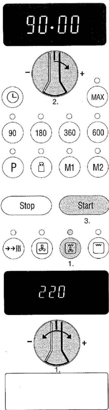 90.00 - + 2. MAX 90 180 360 600 P M1 M2 Stop Start 3. 220 - + 1.