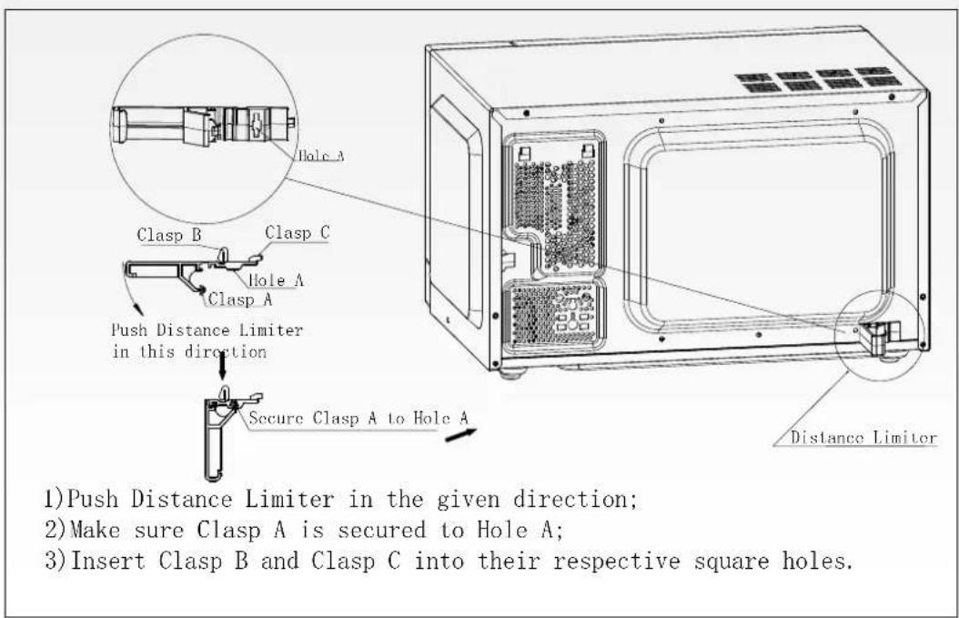 Push Distance Limiter in this direction; Secure Clasp A to Hole A Clasp B Clasp C Hole A Clasp A Hole A Distance Limiter 1) Push Distance Limiter in the given direction; 2) Make sure Clasp A is secured to Hole A; 3) Insert Clasp B and Clasp C into their respective square holes.