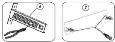 Diagram showing two steps of a device with labeled parts: one for a rack and cable, the other for a connector or cable assembly.